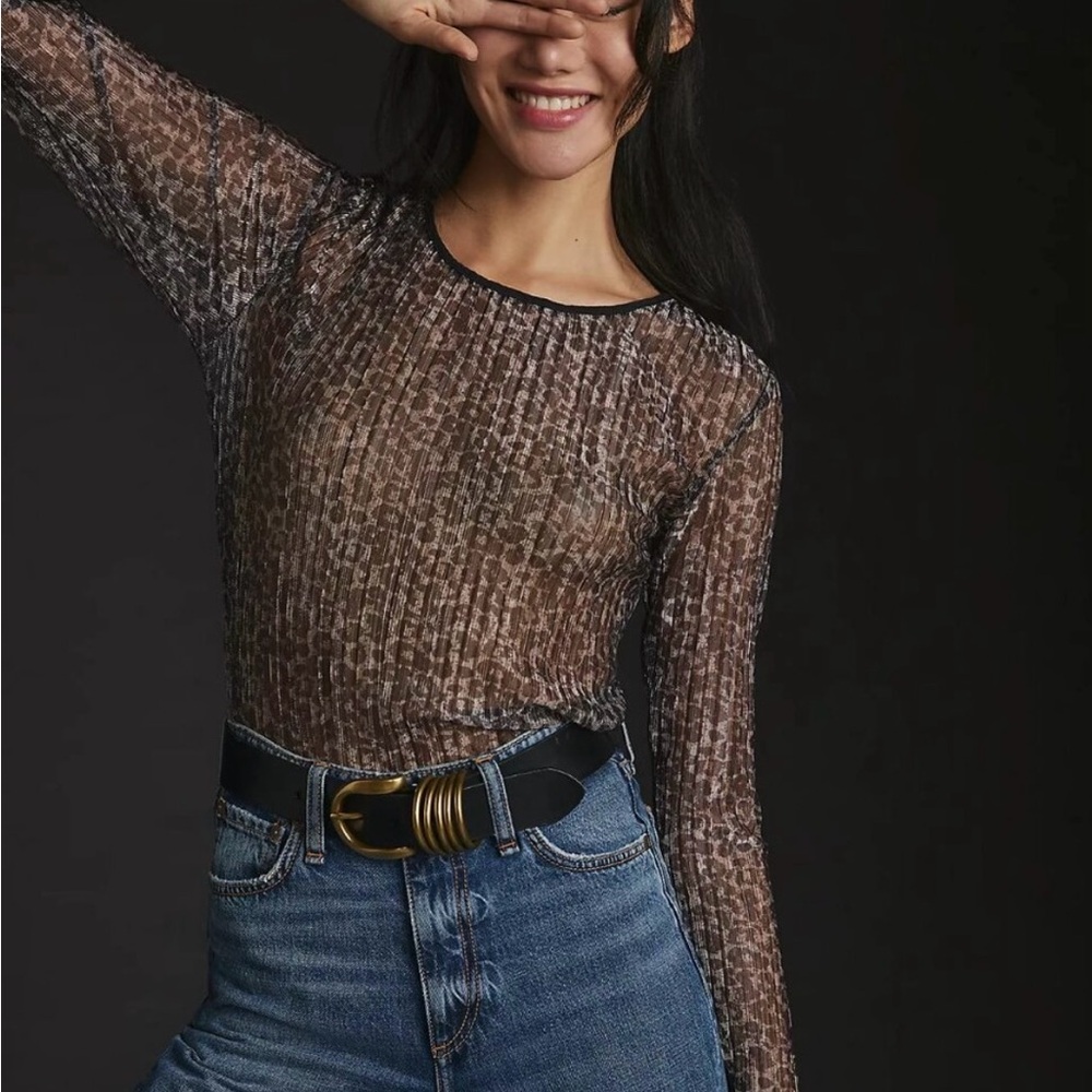 Leopard Print Sheer Top by Bishop + Young Anthropologie. Size S. Sheer metallic